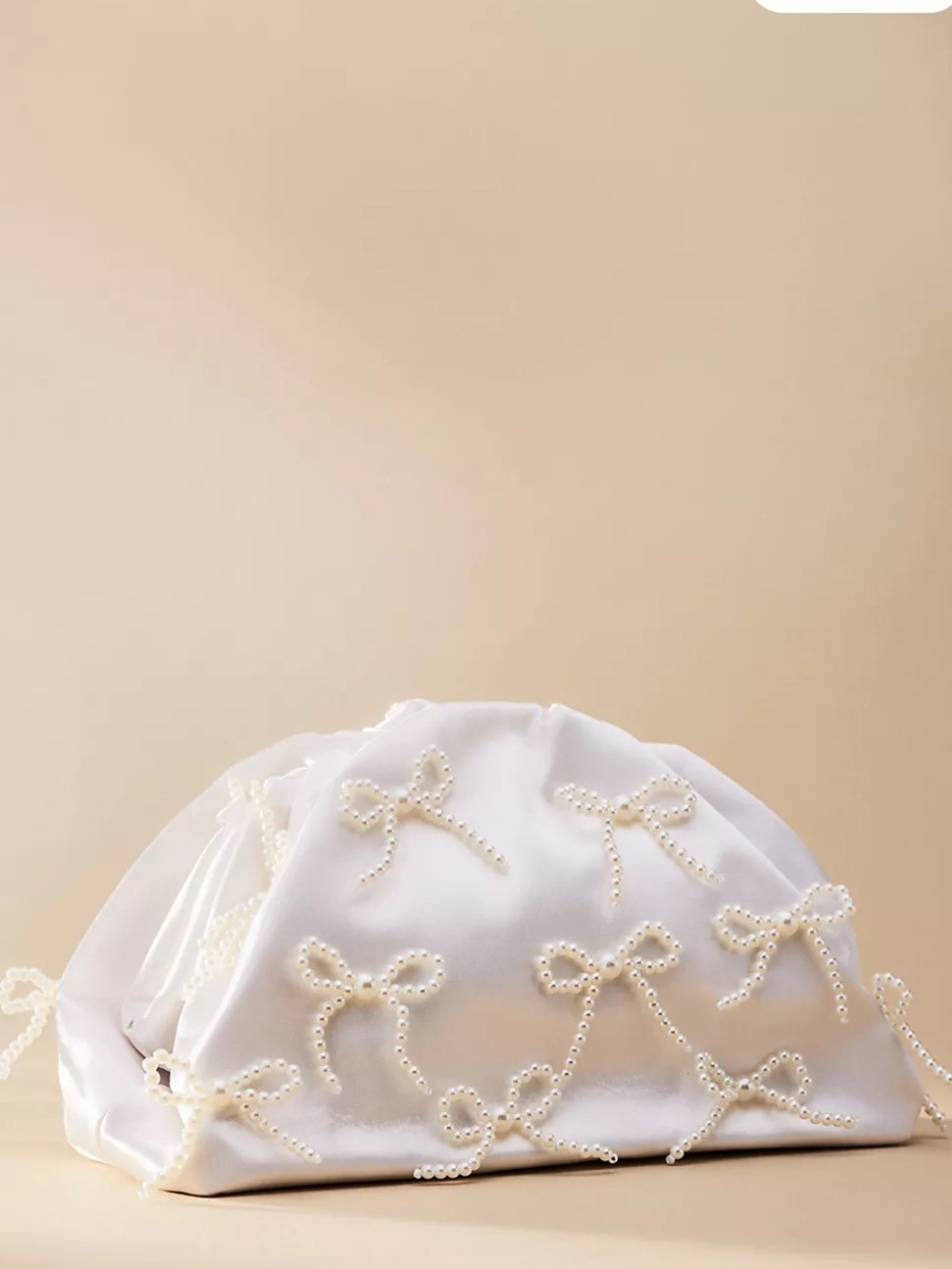 NWOT Sincerely Jules Pearl Bow Embellished Satin Clutch - White